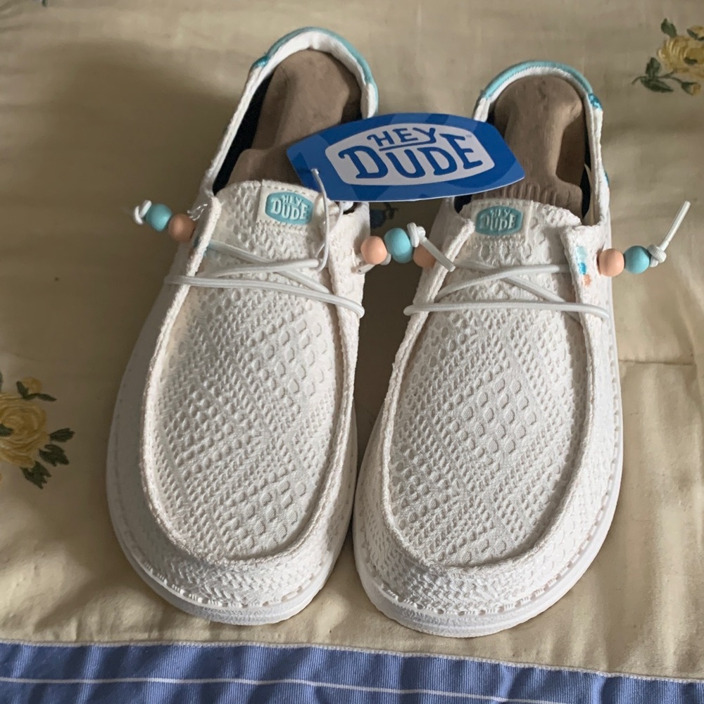 Hey Dude Kids White Woven Moccasin-Style Sneakers with Pastel Bead Accents